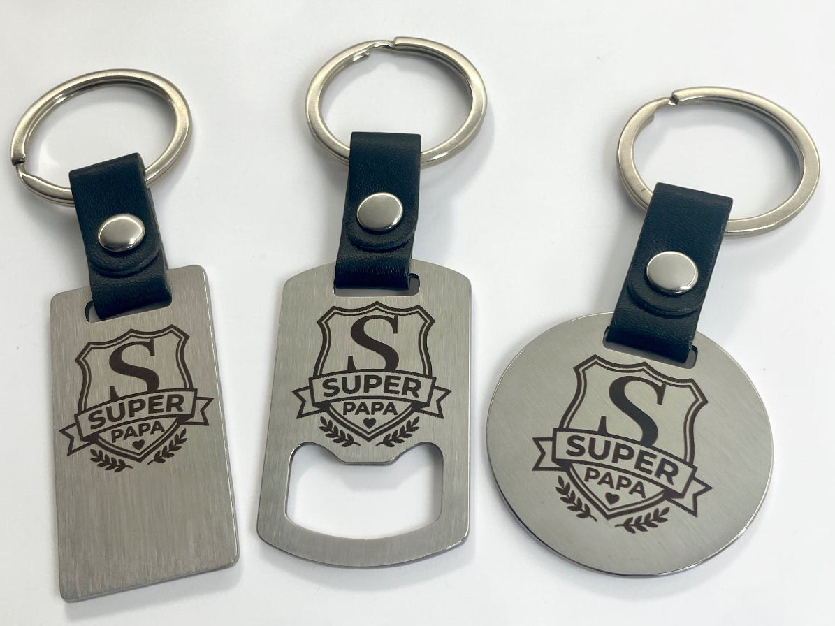 Porte-clés acier Super Papa personnalisés pour la fête des pères, trois formes rectangle, décapsuleur et rond